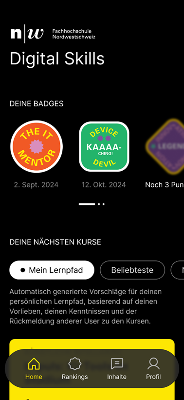 Übersicht der bereits gesammelten Badges