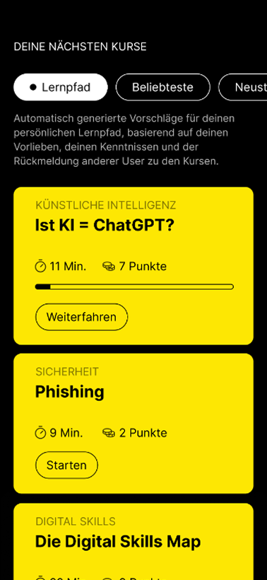 Liste der verfügbaren Lerneinheiten
