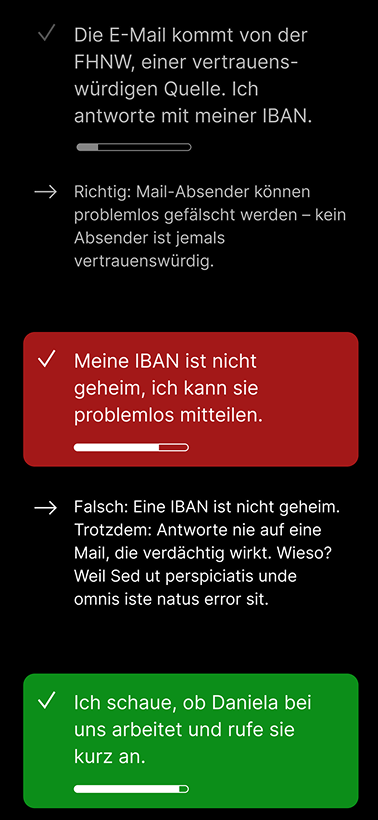 Quiz mit falsch beantworteter Frage